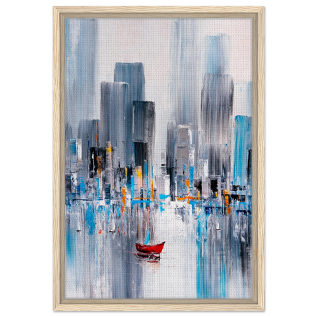 “Crimson Drift” – City Stillness in Motion | Modern Abstract Wall art Print - Framed Canvas - 40x60 cm / 16x24″ - Wood frame