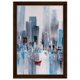“Crimson Drift” – City Stillness in Motion | Modern Abstract Wall art Print - Framed Canvas - 30x45 cm / 12x18″ - Dark wood frame