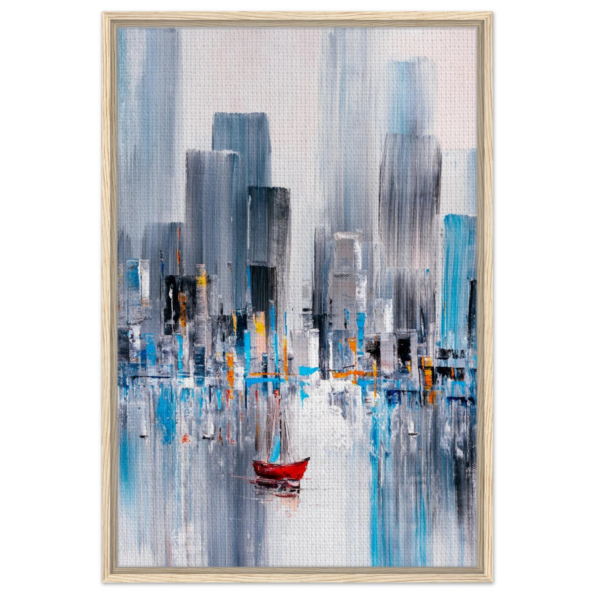 “Crimson Drift” – City Stillness in Motion | Modern Abstract Wall art Print - Framed Canvas - 60x90 cm / 24x36″ - Wood frame