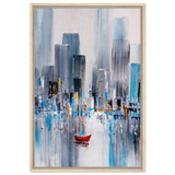 “Crimson Drift” – City Stillness in Motion | Modern Abstract Wall art Print - Framed Canvas - 60x90 cm / 24x36″ - Wood frame