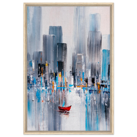 “Crimson Drift” – City Stillness in Motion | Modern Abstract Wall art Print - Framed Canvas - 60x90 cm / 24x36″ - Wood frame