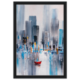“Crimson Drift” – City Stillness in Motion | Modern Abstract Wall art Print - Framed Canvas - 40x60 cm / 16x24″ - Black frame