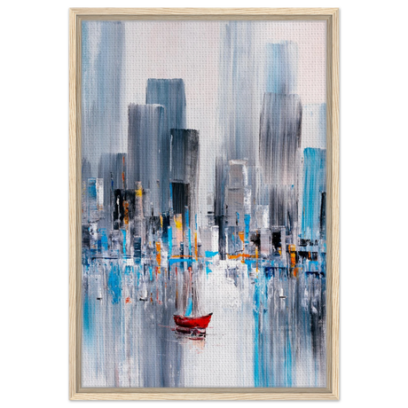 “Crimson Drift” – City Stillness in Motion | Modern Abstract Wall art Print - Framed Canvas - 50x75 cm / 20x30″ - Wood frame