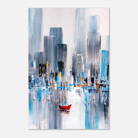 “Crimson Drift” – City Stillness in Motion | Modern Abstract Wall art Print - Aluminum Print - 30x45 cm / 12x18″ - 