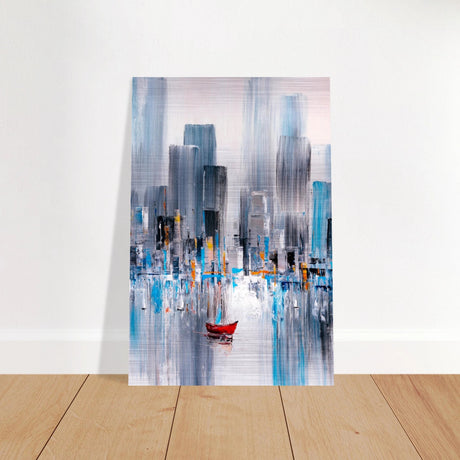 “Crimson Drift” – City Stillness in Motion | Modern Abstract Wall art Print - Brushed Aluminum Print - 60x90 cm / 24x36″ - 