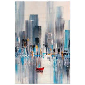“Crimson Drift” – City Stillness in Motion | Modern Abstract Wall art Print - Wood Prints - 20x30 cm / 8x12″ - 
