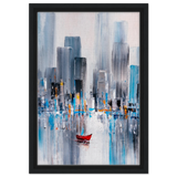 “Crimson Drift” – City Stillness in Motion | Modern Abstract Wall art Print - Framed Canvas - 30x45 cm / 12x18″ - Black frame