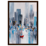 “Crimson Drift” – City Stillness in Motion | Modern Abstract Wall art Print - Framed Canvas - 50x75 cm / 20x30″ - Dark wood frame