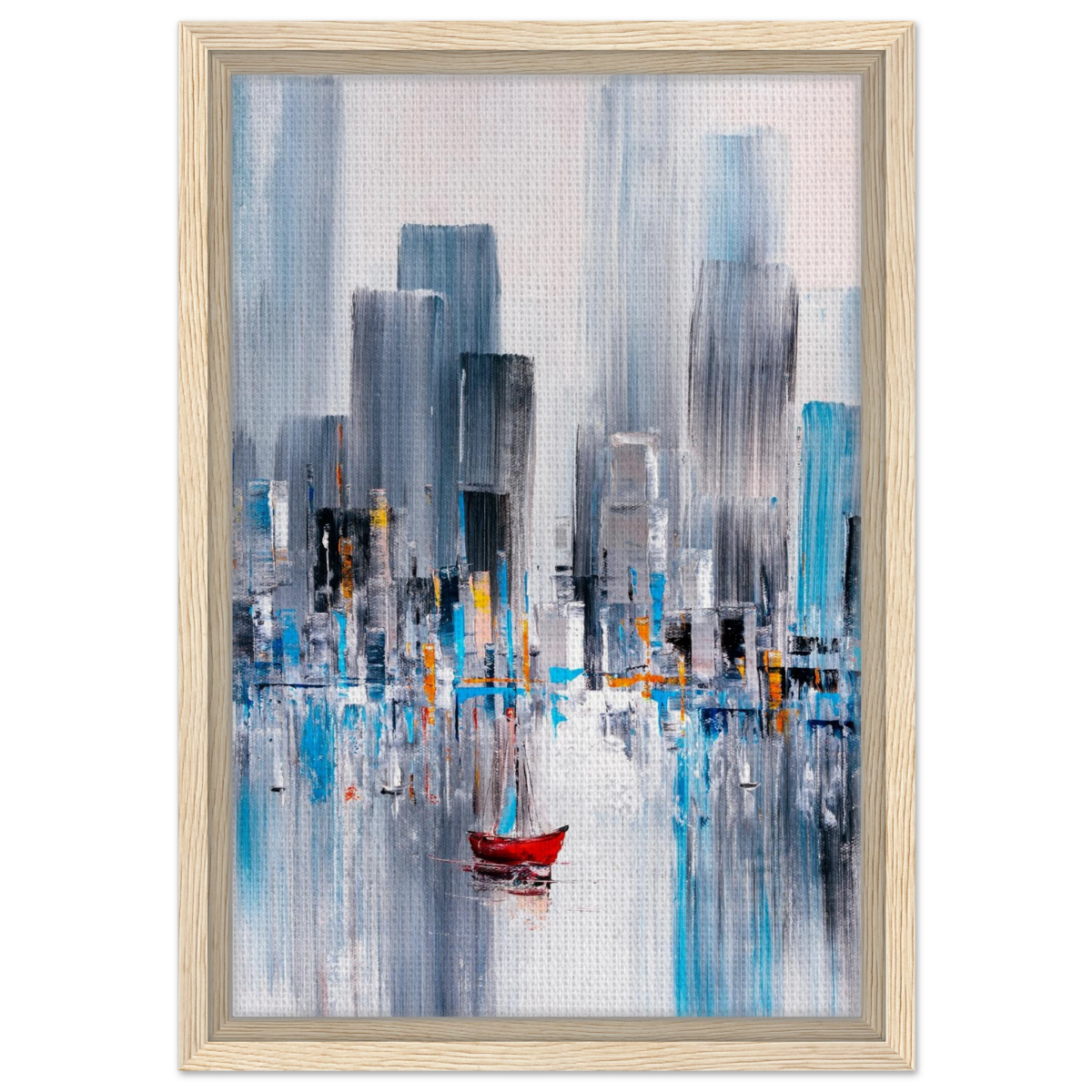 “Crimson Drift” – City Stillness in Motion | Modern Abstract Wall art Print - Framed Canvas - 30x45 cm / 12x18″ - Wood frame
