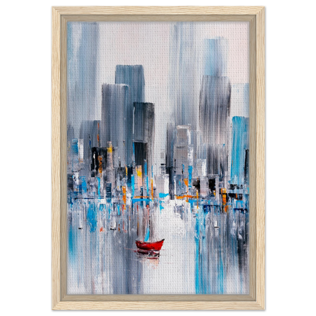 “Crimson Drift” – City Stillness in Motion | Modern Abstract Wall art Print - Framed Canvas - 30x45 cm / 12x18″ - Wood frame