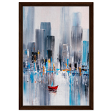 “Crimson Drift” – City Stillness in Motion | Modern Abstract Wall art Print - Framed Canvas - 40x60 cm / 16x24″ - Dark wood frame