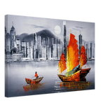 "Crimson Sails Over Silver City" – East Meets Modern Majesty | Wall art Print - Canvas - 40x60 cm / 16x24″ - 