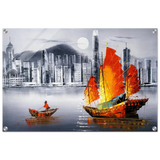 "Crimson Sails Over Silver City" – East Meets Modern Majesty | Wall art Print - Acrylic Print - 50x75 cm / 20x30″ - 