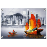 "Crimson Sails Over Silver City" – East Meets Modern Majesty | Wall art Print - Acrylic Print - 30x45 cm / 12x18″ - 