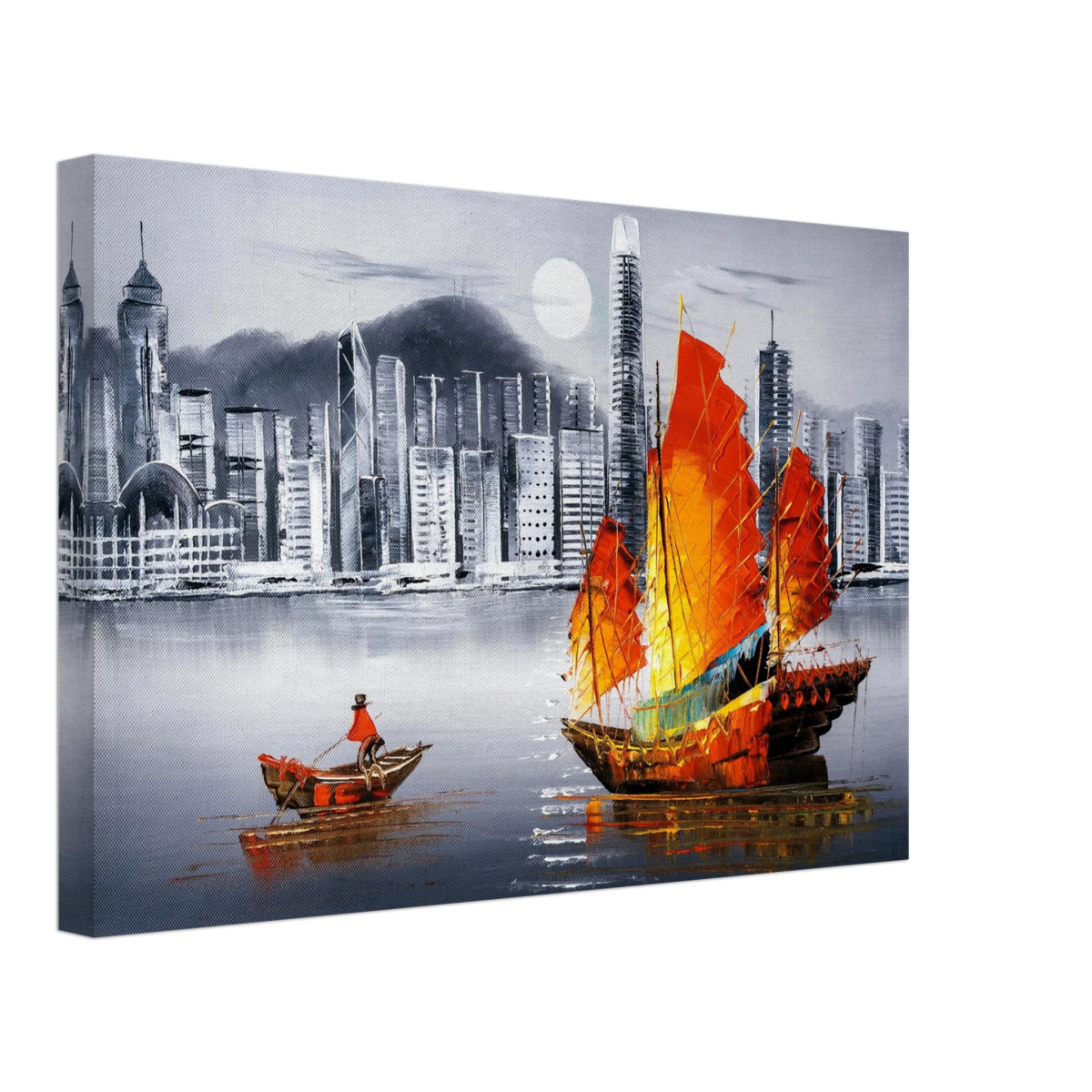 "Crimson Sails Over Silver City" – East Meets Modern Majesty | Wall art Print - Canvas - 30x45 cm / 12x18″ - 
