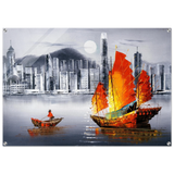 "Crimson Sails Over Silver City" – East Meets Modern Majesty | Wall art Print - Acrylic Print - 70x100 cm / 28x40″ - 