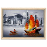 "Crimson Sails Over Silver City" – East Meets Modern Majesty | Wall art Print - Framed Canvas - 30x45 cm / 12x18″ - Wood frame