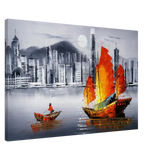 "Crimson Sails Over Silver City" – East Meets Modern Majesty | Wall art Print - Canvas - 60x90 cm / 24x36″ - 