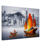 "Crimson Sails Over Silver City" – East Meets Modern Majesty | Wall art Print - Canvas - 50x75 cm / 20x30″ - 
