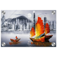"Crimson Sails Over Silver City" – East Meets Modern Majesty | Wall art Print - Acrylic Print - 20x30 cm / 8x12″ - 