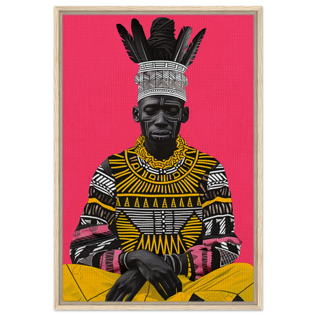 "Crowned in Culture" – Afro - Futurist Tribal Portrait | Wall art Print - Framed Canvas - 60x90 cm / 24x36″ - Wood frame