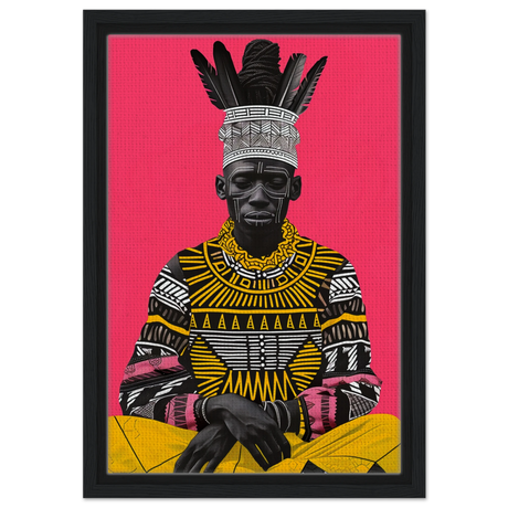 "Crowned in Culture" – Afro - Futurist Tribal Portrait | Wall art Print - Framed Canvas - 30x45 cm / 12x18″ - Black frame