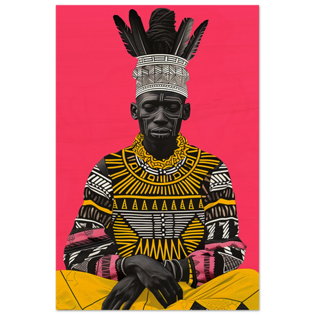 "Crowned in Culture" – Afro - Futurist Tribal Portrait | Wall art Print - Wood Prints - 20x30 cm / 8x12″ - 