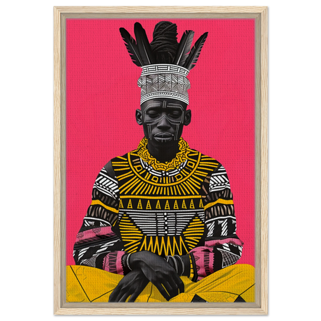 "Crowned in Culture" – Afro - Futurist Tribal Portrait | Wall art Print - Framed Canvas - 40x60 cm / 16x24″ - Wood frame