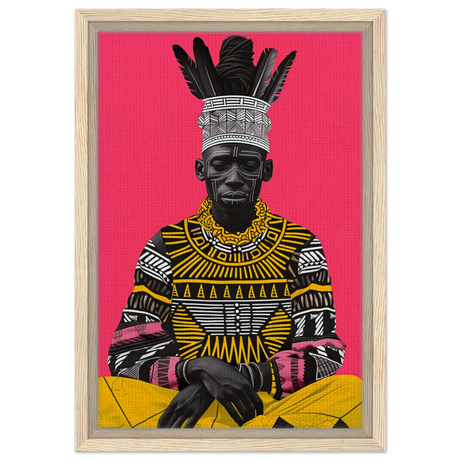 "Crowned in Culture" – Afro - Futurist Tribal Portrait | Wall art Print - Framed Canvas - 30x45 cm / 12x18″ - Wood frame