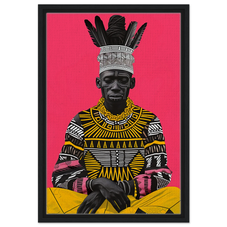 "Crowned in Culture" – Afro - Futurist Tribal Portrait | Wall art Print - Framed Canvas - 40x60 cm / 16x24″ - Black frame