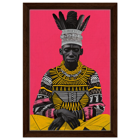"Crowned in Culture" – Afro - Futurist Tribal Portrait | Wall art Print - Framed Canvas - 30x45 cm / 12x18″ - Dark wood frame