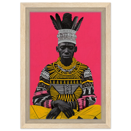 "Crowned in Culture" – Afro - Futurist Tribal Portrait | Wall art Print - Framed Canvas - 20x30 cm / 8x12″ - Wood frame