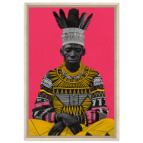 "Crowned in Culture" – Afro - Futurist Tribal Portrait | Wall art Print - Framed Canvas - 50x75 cm / 20x30″ - Wood frame