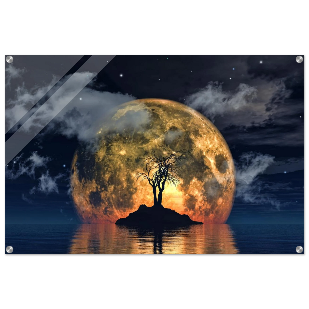 lunar eclipse isle a celestial nightscape awakened by the moon fine art digital illustration surreal moonlit scene60x90 cm / 24x36″Wood Prints