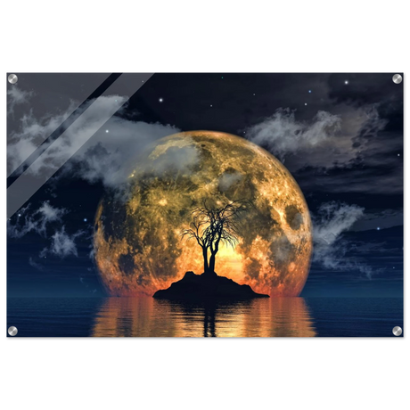 lunar eclipse isle a celestial nightscape awakened by the moon fine art digital illustration surreal moonlit scene60x90 cm / 24x36″Wood Prints