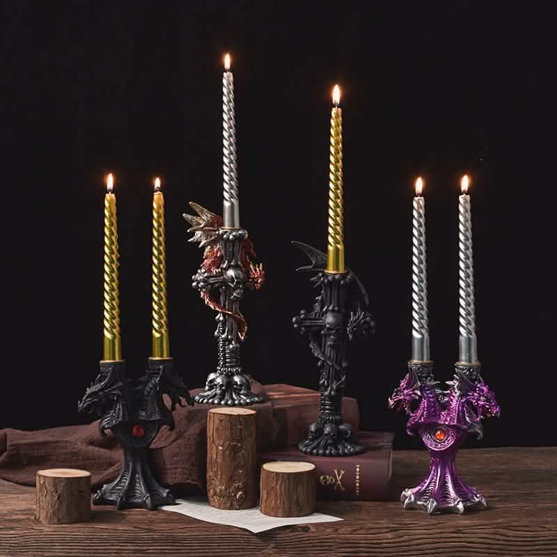 Dragon Candlestick Statue – Gothic Resin Sculpture Ornament for Home & Fantasy Décor