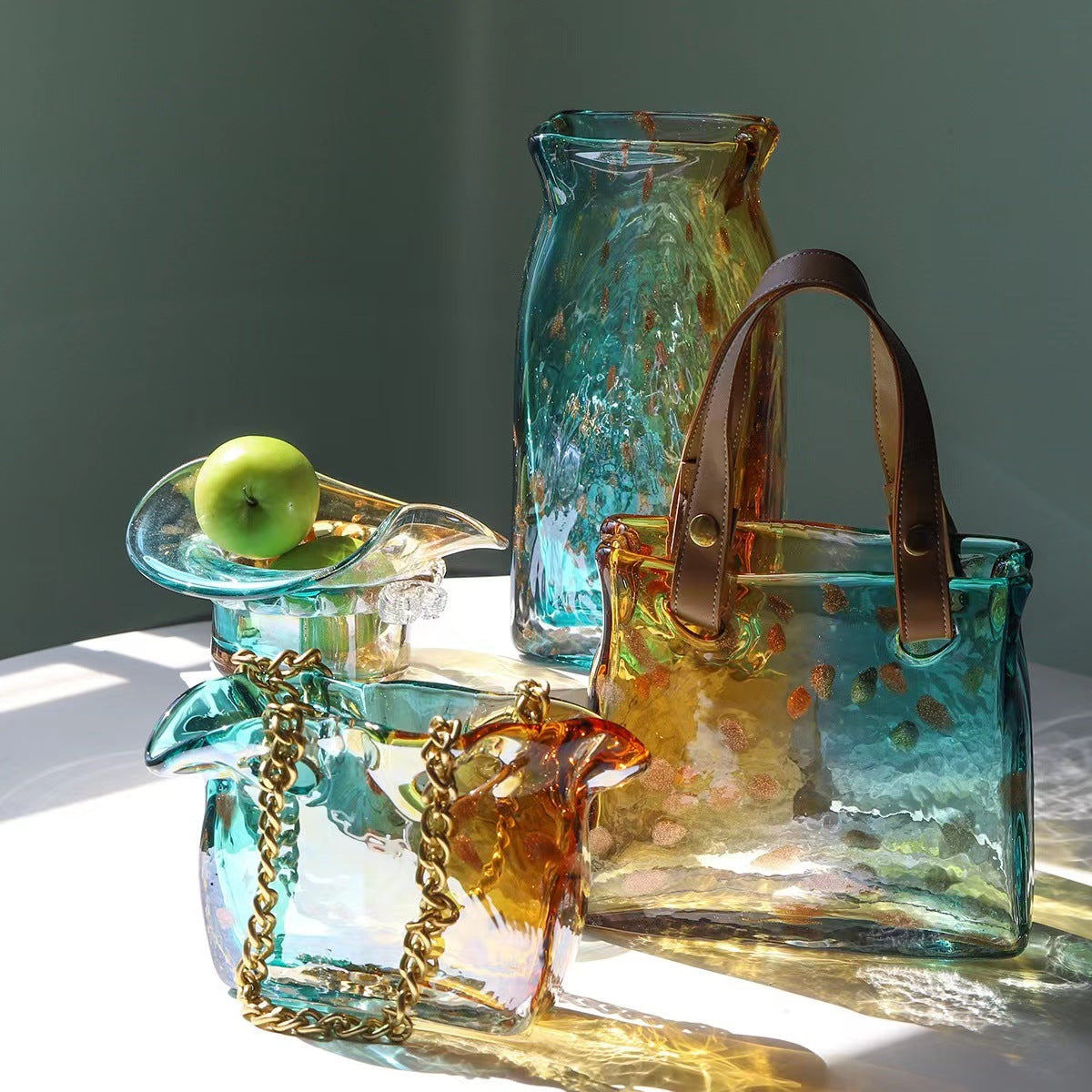 Handcrafted Glass Handbag Vase – Creative Light Luxury Home Décor