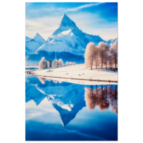 frozen reflections of majesty snowy mountain landscape wall art print60x90 cm / 24x36″Aluminum Print