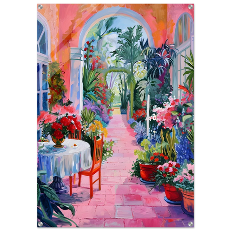 garden of morning light blooming terrace escape wall art print50x75 cm / 20x30″Acrylic Print