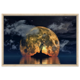 lunar eclipse isle a celestial nightscape awakened by the moon fine art digital illustration surreal moonlit scene20x30 cm / 8x12″Framed Canvas