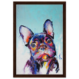 Da Vinci Animal Kingdom Wall art print | Vibrant Frenchie: Colorful Bulldog Art Print - Framed Canvas - 40x60 cm / 16x24″ - Dark wood frame