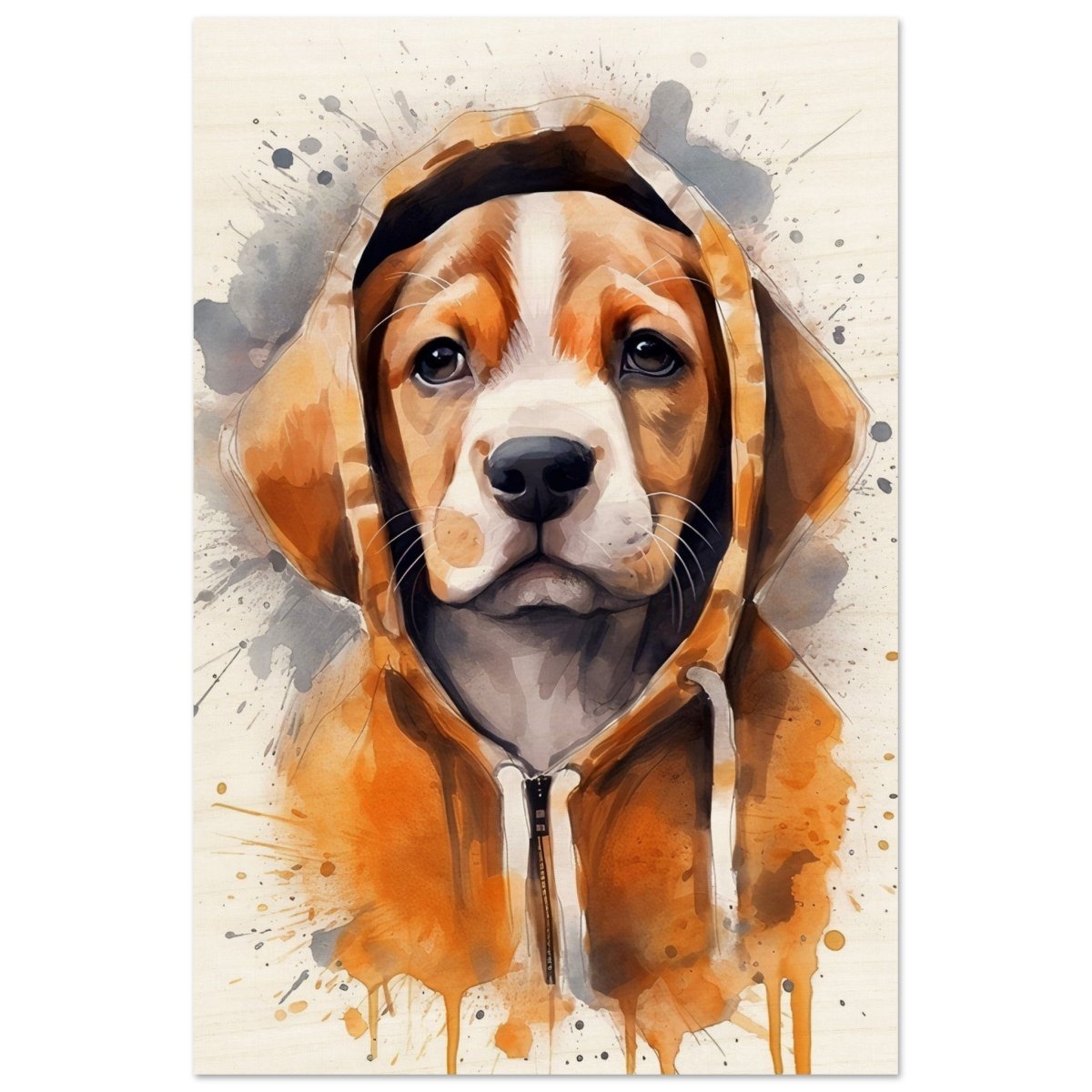 Da Vinci Animal Kingdom Wall art Print | Whimsical Beagle Charm: Watercolor Pup Portrait - Wood Prints - 30x45 cm / 12x18″ - 