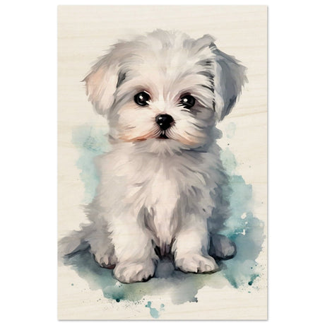 Da Vinci Animal Kingdom Wall art print | Whimsical Whispers: White Paws | Dog | Maltese - Wood Prints - 30x45 cm / 12x18″ - 