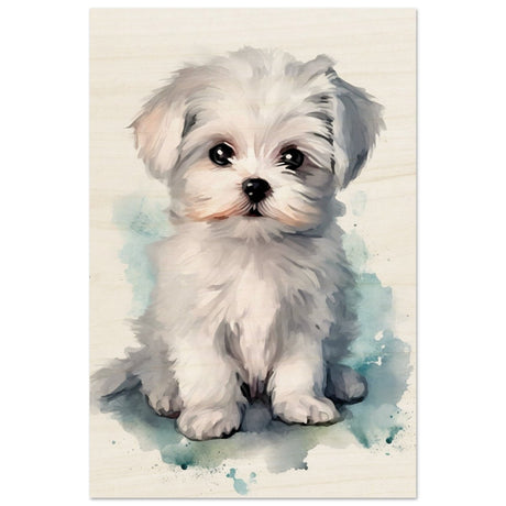 Da Vinci Animal Kingdom Wall art print | Whimsical Whispers: White Paws | Dog | Maltese - Wood Prints - 40x60 cm / 16x24″ - 