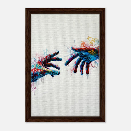 Da Vinci Contemporary Modern Wall art Print | Hands - Framed Canvas - 30x45 cm / 12x18″ - Dark wood frame