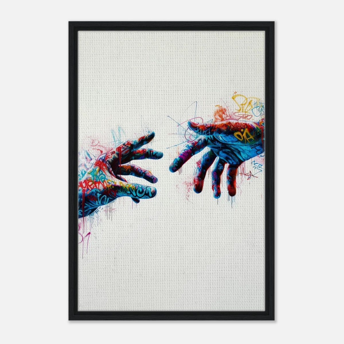 Da Vinci Contemporary Modern Wall art Print | Hands - Framed Canvas - 50x75 cm / 20x30″ - Black frame