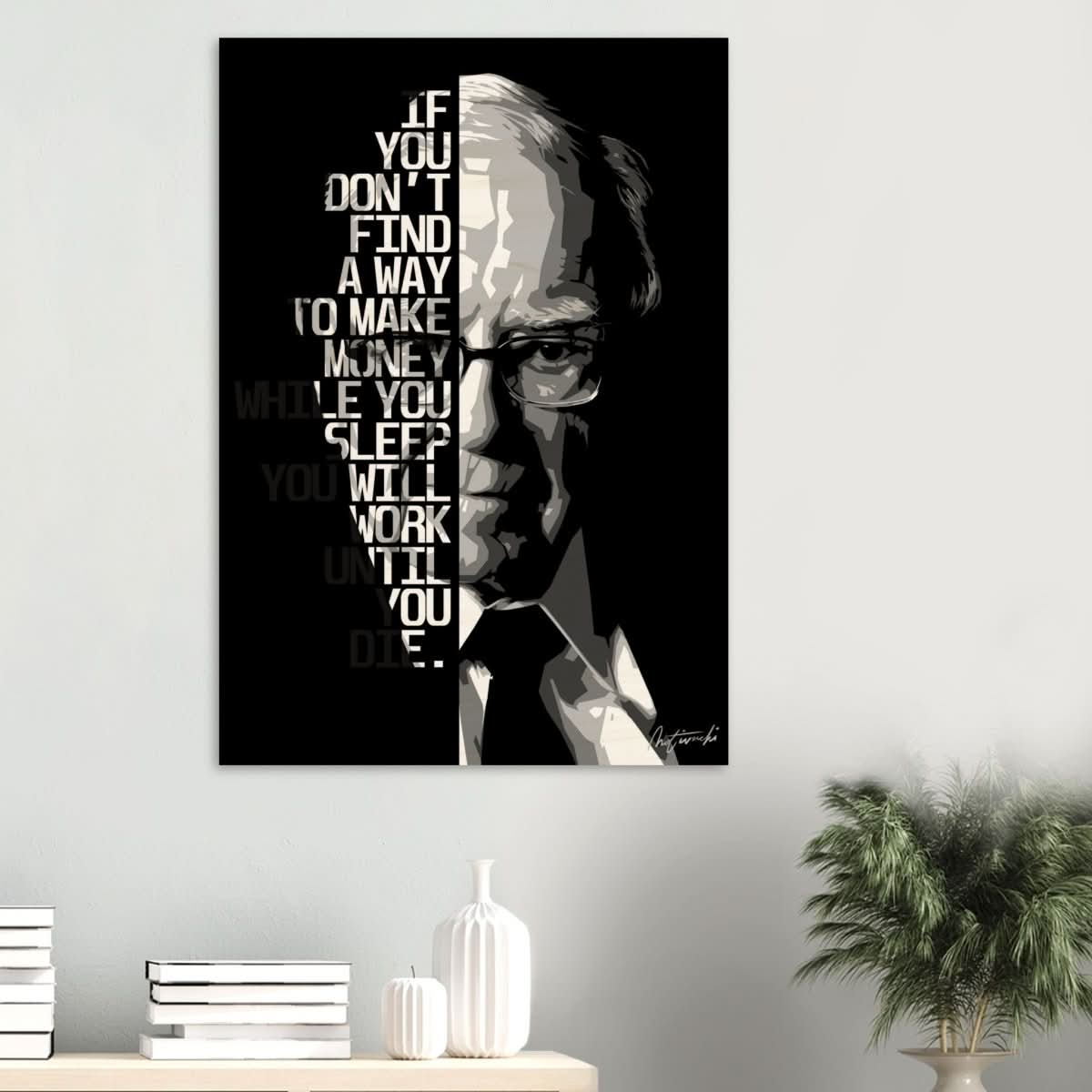 Da Vinci Motivational Wall art | Make Money | Warren Buffett - Wood Prints - 70x100 cm / 28x40″ - 20 mm