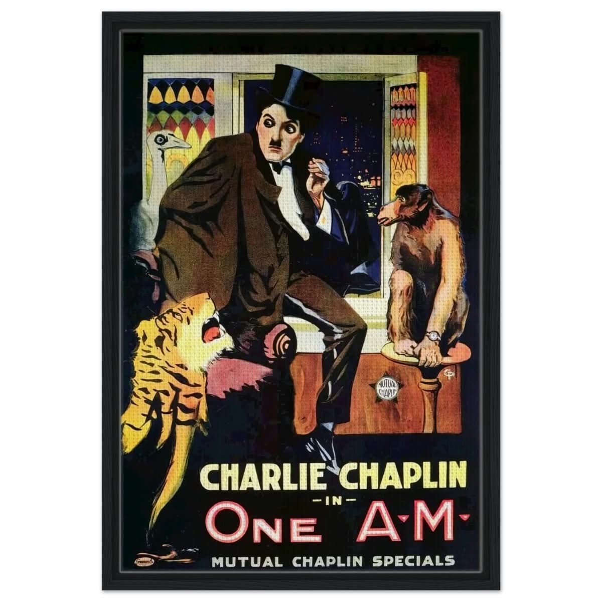 Da Vinci Pop Art Wall art print | Charlie Chaplin | One AM - Framed Canvas - 50x75 cm / 20x30″ - Black frame