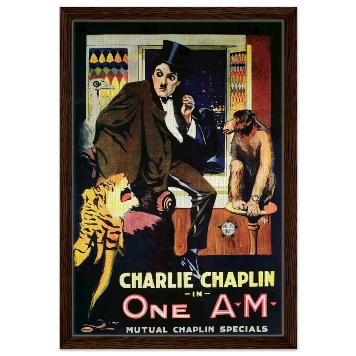 Da Vinci Pop Art Wall art print | Charlie Chaplin | One AM - Framed Canvas - 40x60 cm / 16x24″ - Dark wood frame