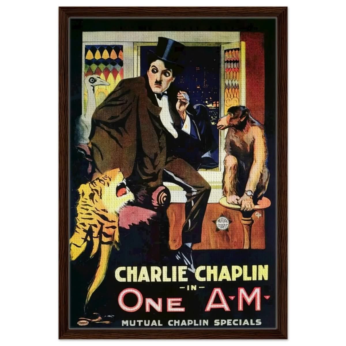 Da Vinci Pop Art Wall art print | Charlie Chaplin | One AM - Framed Canvas - 50x75 cm / 20x30″ - Dark wood frame